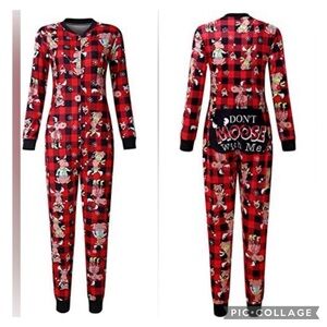 Moose Holiday Back PJ’s "Don't moose with me" Onsie Pajama Plaid Red